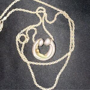 Mother Child Two-Tone Pendant Necklace Sterling Silver Italy